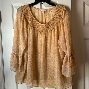 Lightweight Smocked Yoke Peasant Blouse - Cream/Gold xl